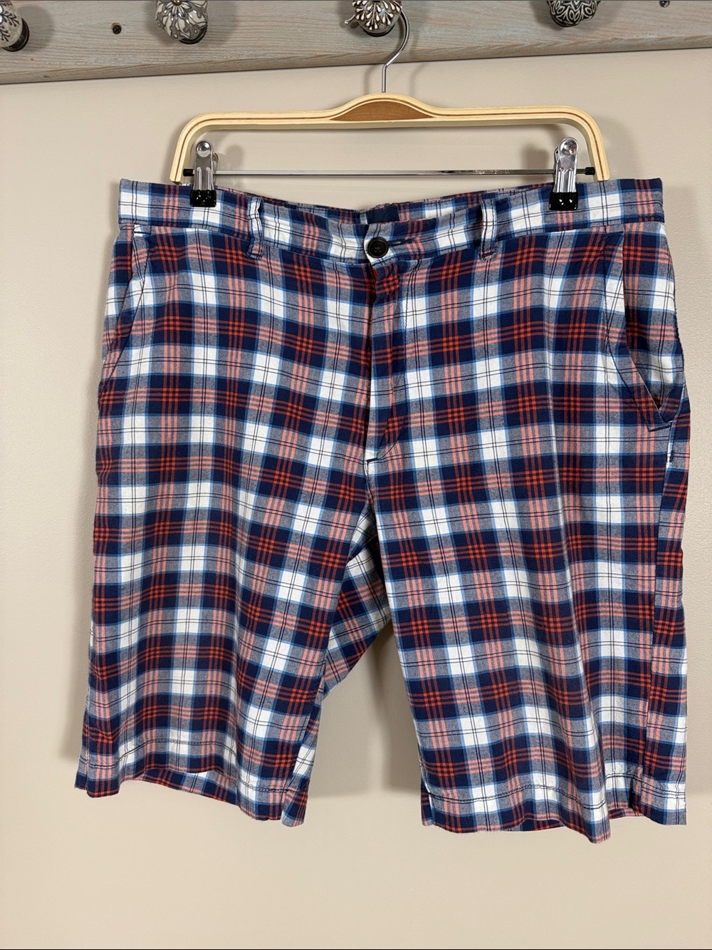 GAP Men's Plaid Shorts in Navy, Orange & White
